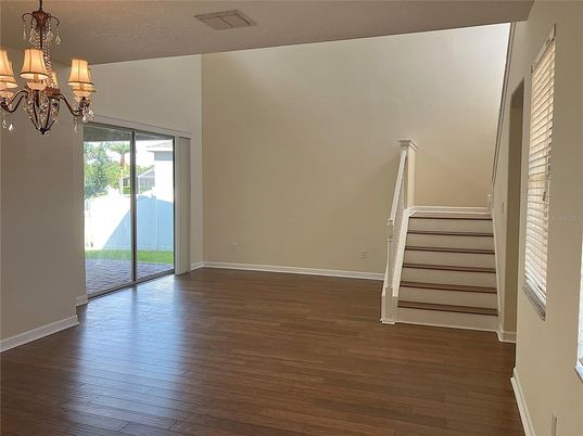 Chandelier, Empty room, Interior, Wood Texture Flooring
