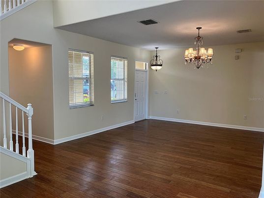 Chandelier, Empty room, Interior, Wood Texture Flooring