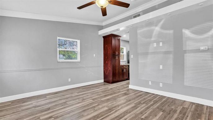 Empty room, Interior, Recessed Lighting, Wood Texture Flooring