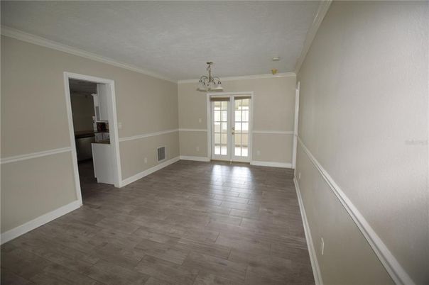 Chandelier, Empty room, Interior, Wood Texture Flooring
