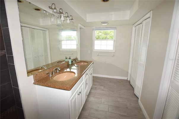Bathroom, Dual Sink Vanities, Interior, Wood Texture Flooring