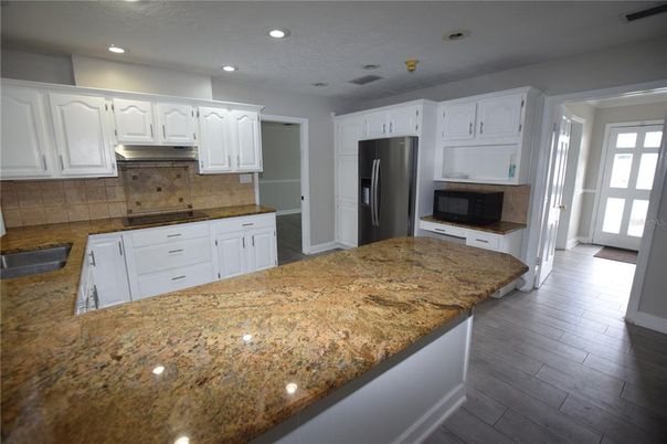 Interior, Kitchen, Recessed Lighting, Wood Texture Flooring
