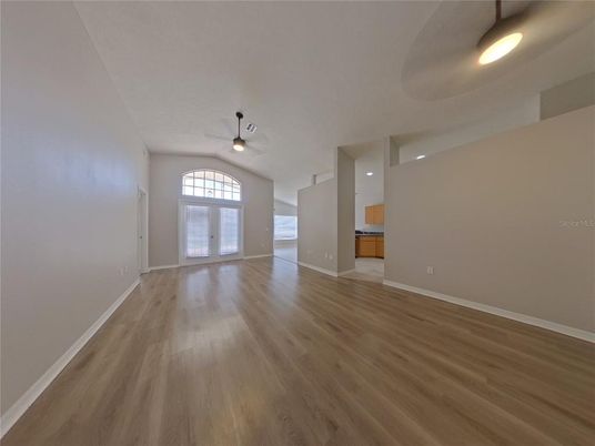 Empty room, Interior, Recessed Lighting, Wood Texture Flooring