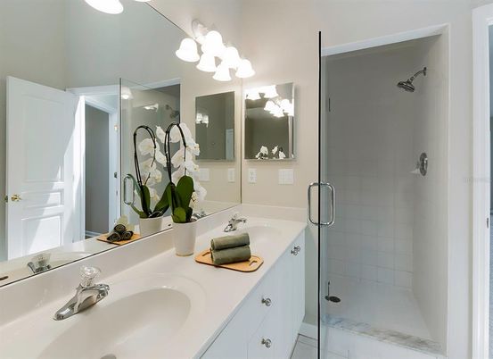 Bathroom, Dual Sink Vanities, Glass Shower, Interior