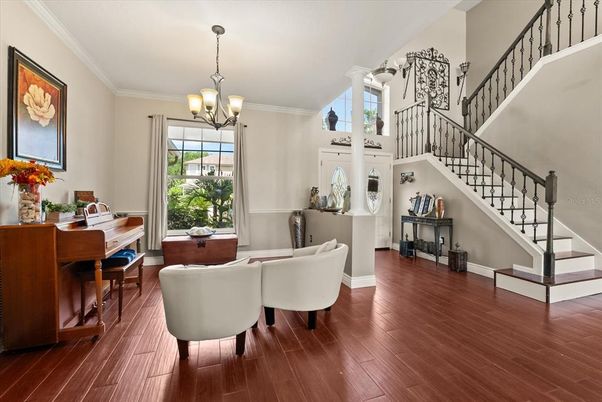 Chandelier, Interior, Piano, Wood Texture Flooring