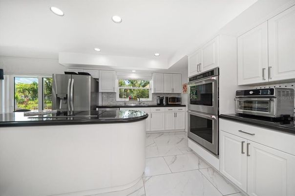 Interior, Kitchen, Marble, Recessed Lighting, Stainless Steel Appliances