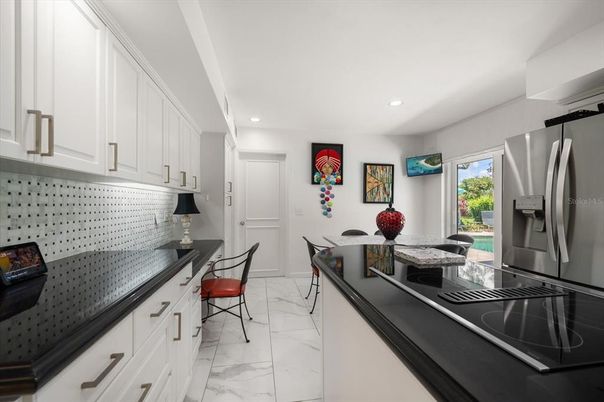 Dining room, Interior, Kitchen, Marble, Recessed Lighting, Stainless Steel Appliances