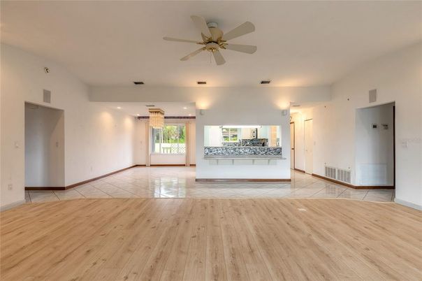 Empty room, Interior, Recessed Lighting, Wood Texture Flooring