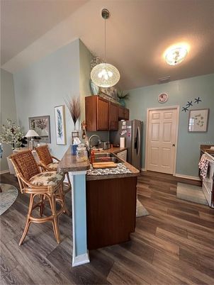 Interior, Kitchen, Pendant Lights, Wood Texture Flooring