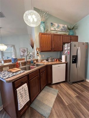 Chandelier, Interior, Kitchen, Pendant Lights, Wood Texture Flooring