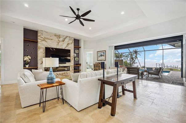 Dining room, Fireplace, Interior, Living room, Recessed Lighting