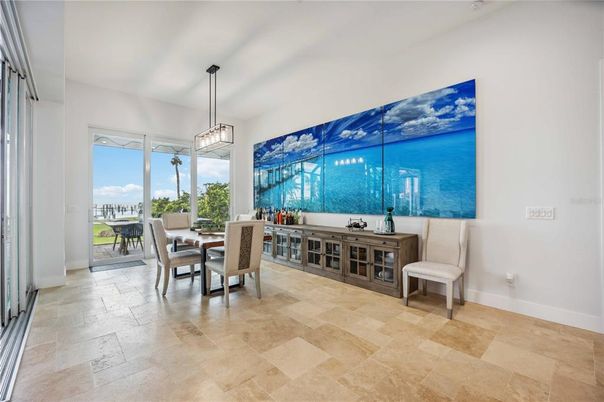 Dining room, Interior, Pendant Lights, Water