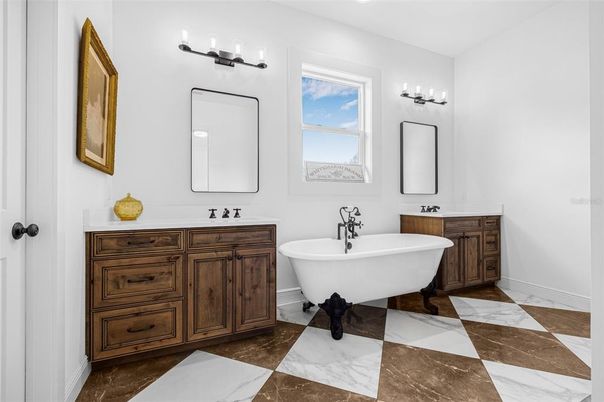 Bathroom, Dual Sink Vanities, Free Standing Baths, Interior, Marble