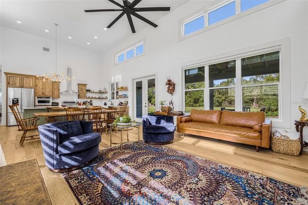 Dining room, Interior, Kitchen, Living room, Pendant Lights, Recessed Lighting, Stainless Steel Appliances, Wood Texture Flooring