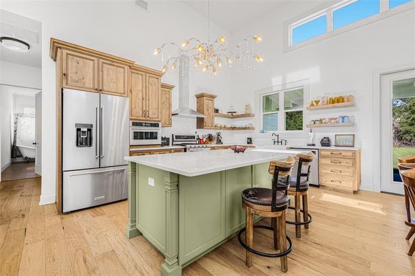 Interior, Kitchen, Pendant Lights, Stainless Steel Appliances, Wood Texture Flooring