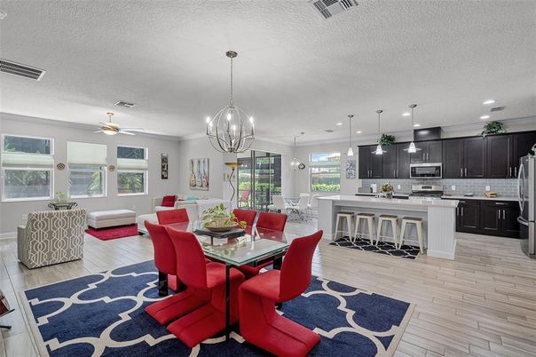 Chandelier, Dining room, Interior, Living room, Pendant Lights, Wood Texture Flooring