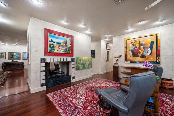 Fireplace, Interior, Recessed Lighting, Wood Texture Flooring