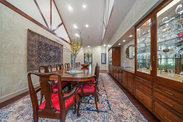 Dining room, Interior, Recessed Lighting, Wood Texture Flooring