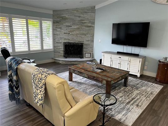 Fireplace, Interior, Living room, Stone Walls, Wood Texture Flooring