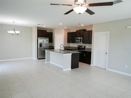 Chandelier, Interior, Kitchen, Recessed Lighting, Stainless Steel Appliances