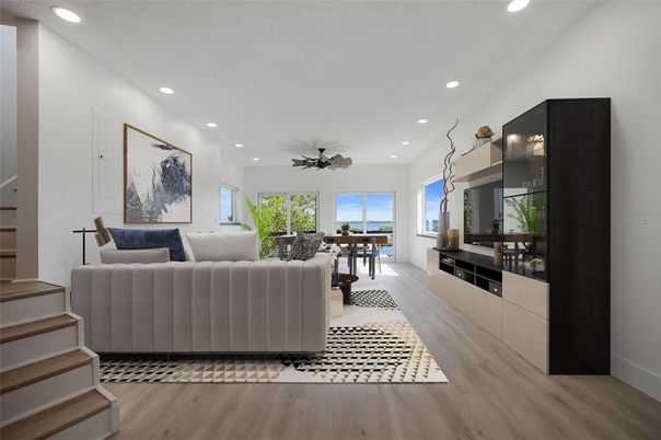 Interior, Living room, Recessed Lighting, Wood Texture Flooring