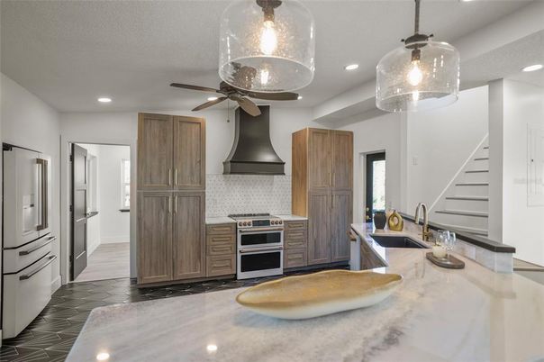Interior, Kitchen, Pendant Lights, Recessed Lighting, Stainless Steel Appliances