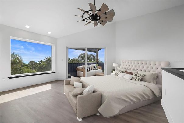 Bedroom, Interior, Recessed Lighting, Wood Texture Flooring
