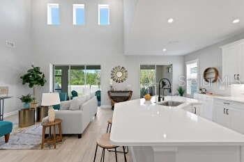 Interior, Kitchen, Living room, Recessed Lighting, Wood Texture Flooring