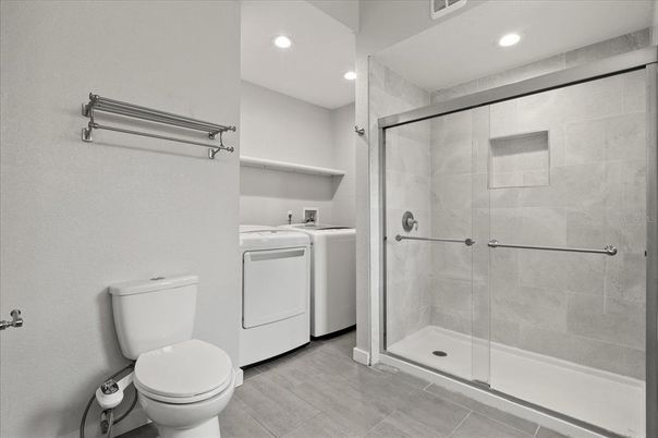 Bathroom, Glass Shower, Interior, Recessed Lighting