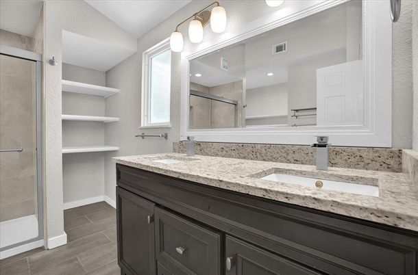 Bathroom, Dual Sink Vanities, Glass Shower, Interior