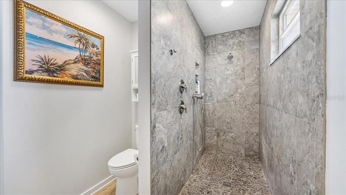 Bathroom, Interior, Marble Walls, Recessed Lighting