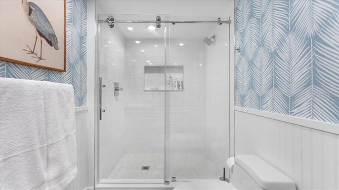 Bathroom, Glass Shower, Interior, Recessed Lighting