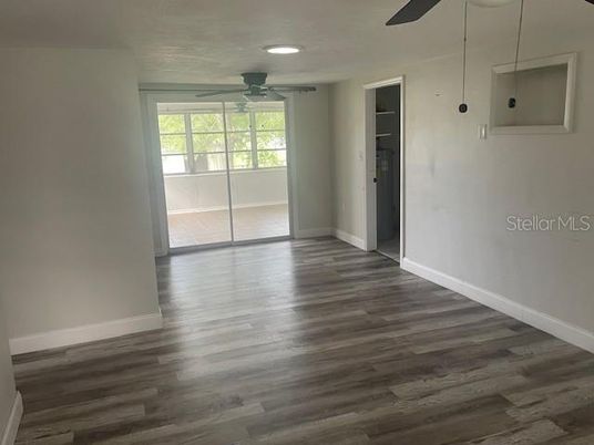 Empty room, Interior, Recessed Lighting, Wood Texture Flooring