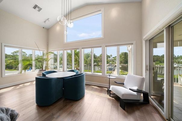 Interior, Pendant Lights, Sun Room, Wood Texture Flooring