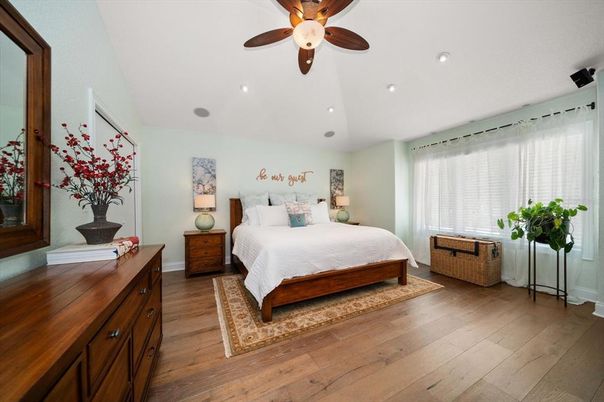 Bedroom, Interior, Recessed Lighting, Wood Texture Flooring
