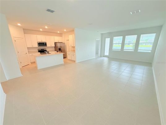 Empty room, Interior, Kitchen, Recessed Lighting, Stainless Steel Appliances