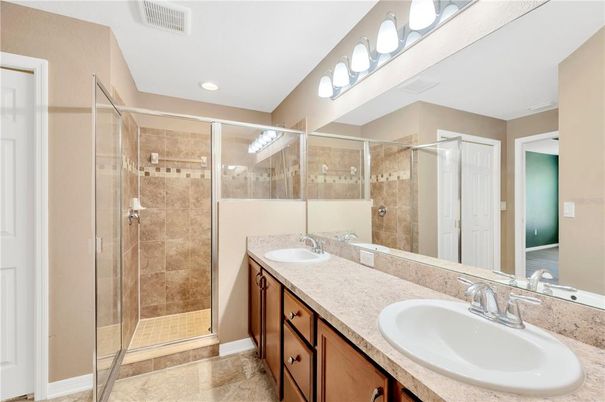 Bathroom, Dual Sink Vanities, Glass Shower, Interior, Recessed Lighting