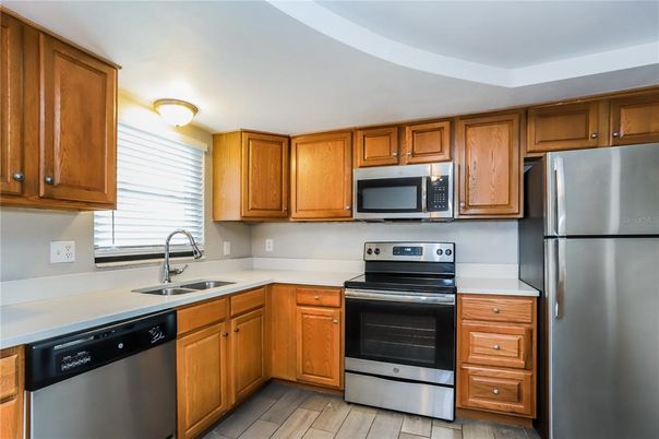Interior, Kitchen, Stainless Steel Appliances, Wood Texture Flooring