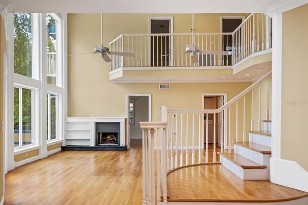 Fireplace, Interior, Recessed Lighting, Wood Texture Flooring