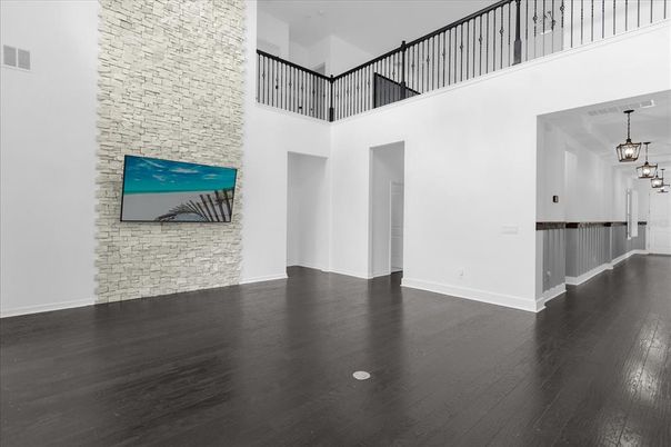 Interior, Pendant Lights, Stone Walls, Wood Texture Flooring