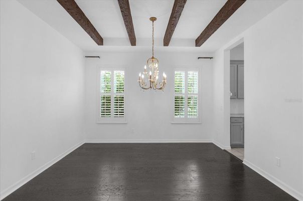 Chandelier, Empty room, Interior, Wooden Beams, Wood Texture Flooring
