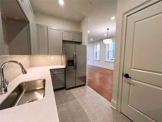 Interior, Kitchen, Pendant Lights, Recessed Lighting, Wood Texture Flooring