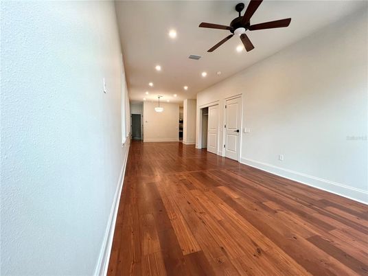 Empty room, Interior, Recessed Lighting, Wood Texture Flooring