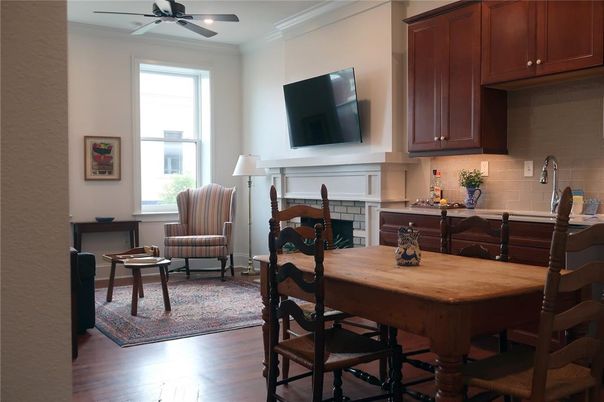 Dining room, Fireplace, Interior, Wood Texture Flooring