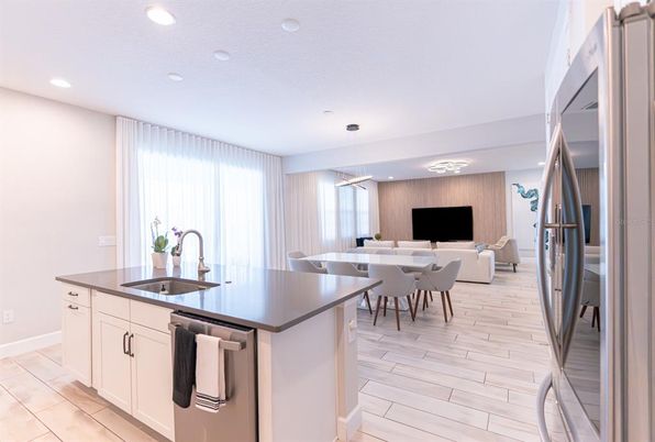 Dining room, Interior, Kitchen, Living room, Pendant Lights, Recessed Lighting, Wood Texture Flooring