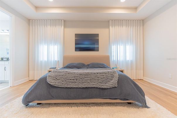 Bedroom, Interior, Recessed Lighting, Wood Texture Flooring