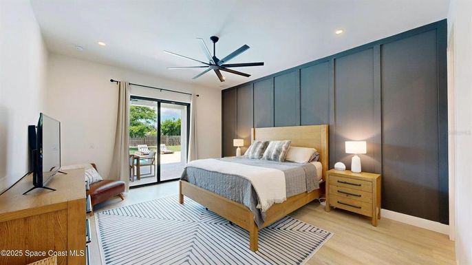 Bedroom, Interior, Recessed Lighting, Wood Texture Flooring