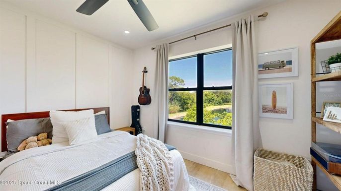 Bedroom, Interior, Recessed Lighting, Wood Texture Flooring
