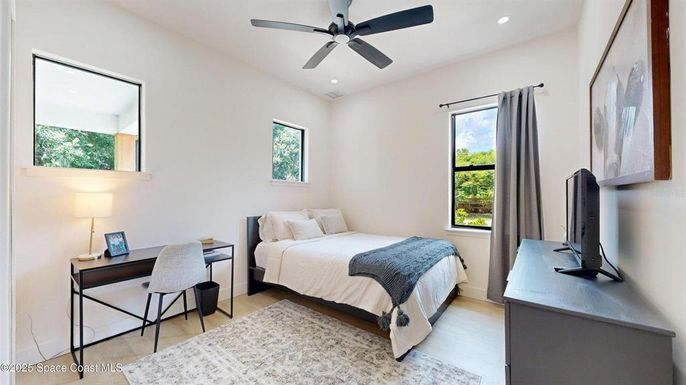 Bedroom, Home Office, Interior, Recessed Lighting, Wood Texture Flooring