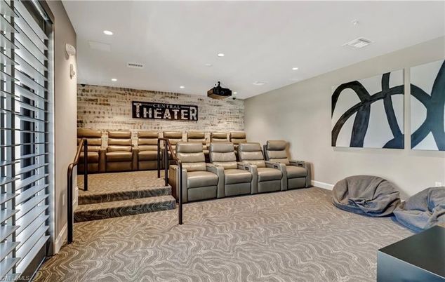 Home Theatre Room, Interior, Recessed Lighting, Stone Walls, Theatre Room
